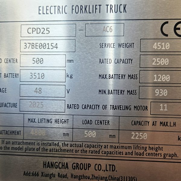 Heftruck Hangcha CPD25-AC6